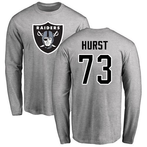 Men Oakland Raiders Ash Maurice Hurst Name and Number Logo NFL Football #73 Long Sleeve T Shirt